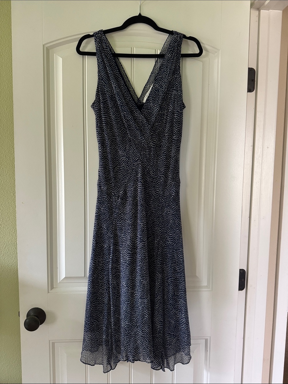 Diane Von Furstenberg Silk and Chiffon Navy and White Polka Dot Dress